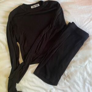 Joah Brown Ribbed Set Cropped Long Sleeve And Biker Short Black